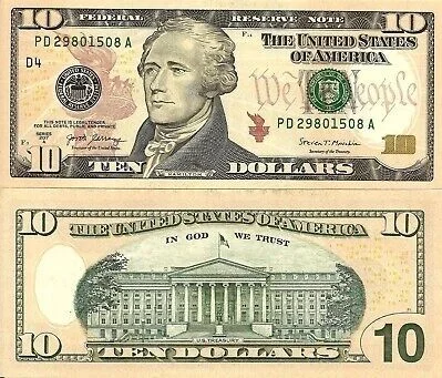 Counterfeit 10 dollar bill